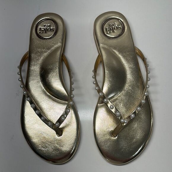 NWOT Soléi Sea Gold Pearl-Embellished INDIE SOLID METALLIC GOLD WITH PEARLS - Picture 6 of 13